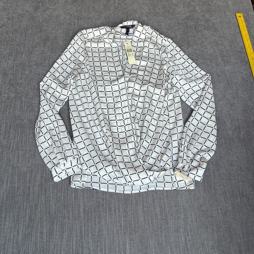 Long Tall Sally Wrap Shirt Womens 10 Black White Grid Check Career Long Sleeve
